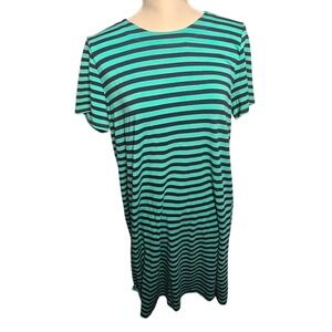 J.Jill Wearever Mint Green Navy Blue Striped Knit Dress Short Sleeve‎ Medium NWT